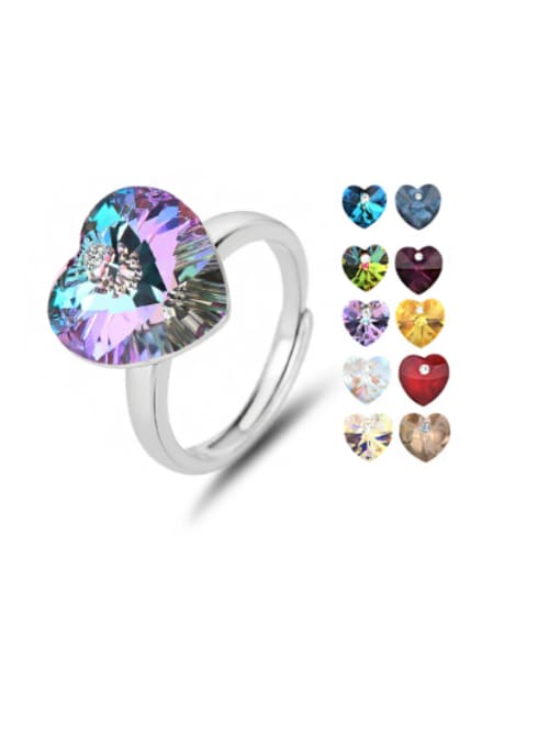 BC-Swarovski Elements 925 Sterling Silver Austrian Crystal Heart Classic Ring 0