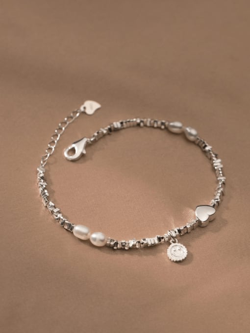 Rosh 925 Sterling Silver Imitation Pearl Heart Vintage Beaded Bracelet 0