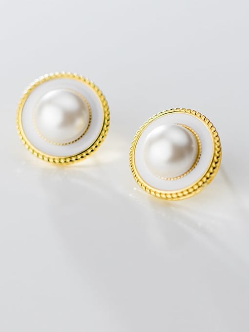 Rosh 925 Sterling Silver Imitation Pearl Round Trend Stud Earring 1