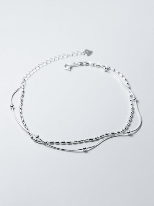 Rosh 925 Sterling Silver  Minimalist Double Layer Chain Anklet 0