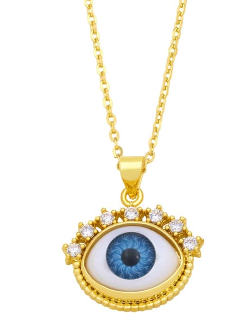 B (blue) Brass Rhinestone Enamel Evil Eye Vintage Necklace