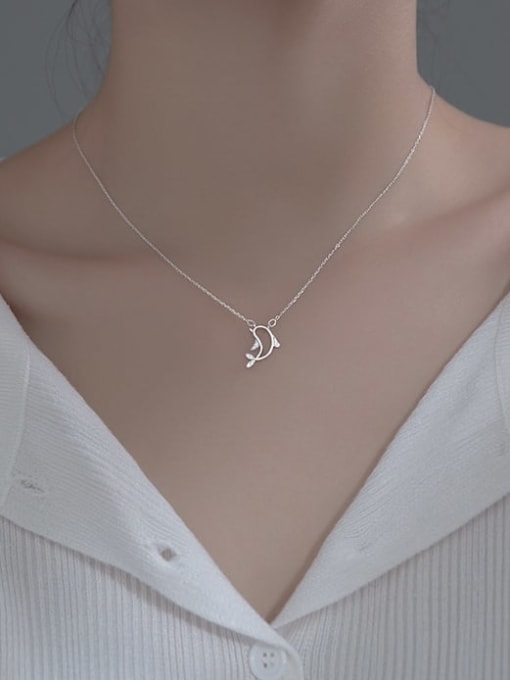 Rosh 925 Sterling Silver Cubic Zirconia Dolphin Minimalist Necklace 2
