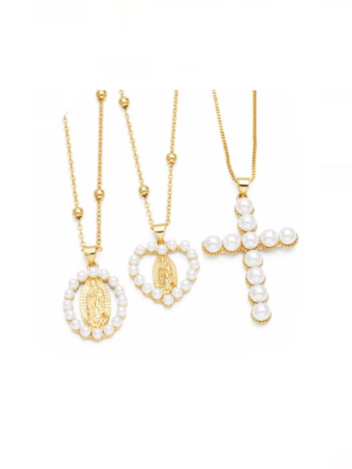 CC Brass Imitation Pearl Cross Trend Regligious Necklace