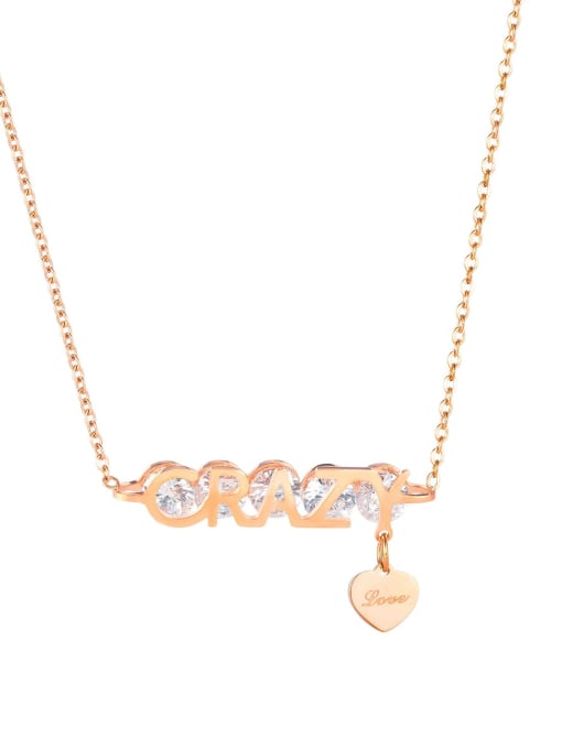 1852 rose gold plated necklace Titanium Steel Cubic Zirconia Letter Minimalist Necklace