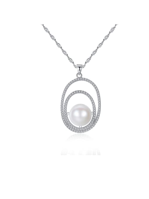 CCUI 925 Sterling Silver Freshwater Pearl Fashion zircon oval pendant  Necklace 0