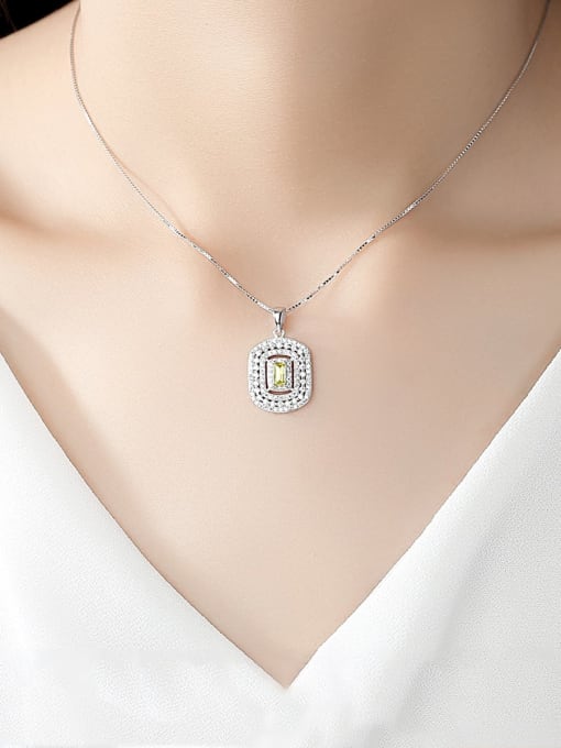 CCUI 925 Sterling Silver Cubic Zirconia Luxury square pendant Necklace 1