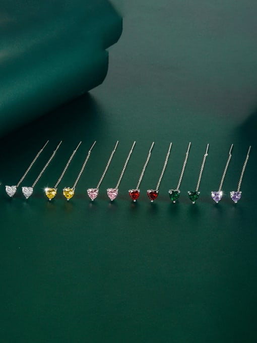 X&S Brass Cubic Zirconia Heart Tassel Minimalist Threader Earring 0
