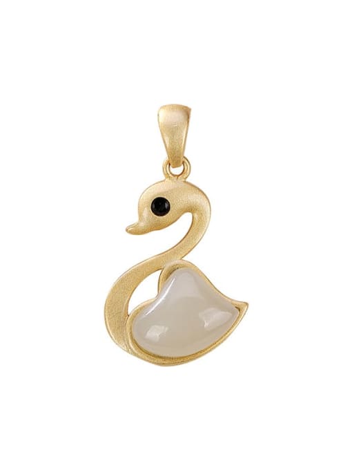 DEER 925 Sterling Silver Jade Cute  Swan Pendant