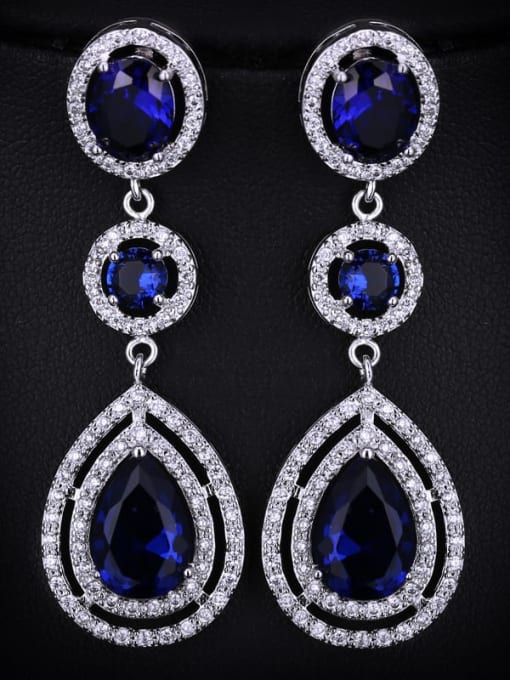 blue Brass Cubic Zirconia Water Drop Luxury Drop Earring