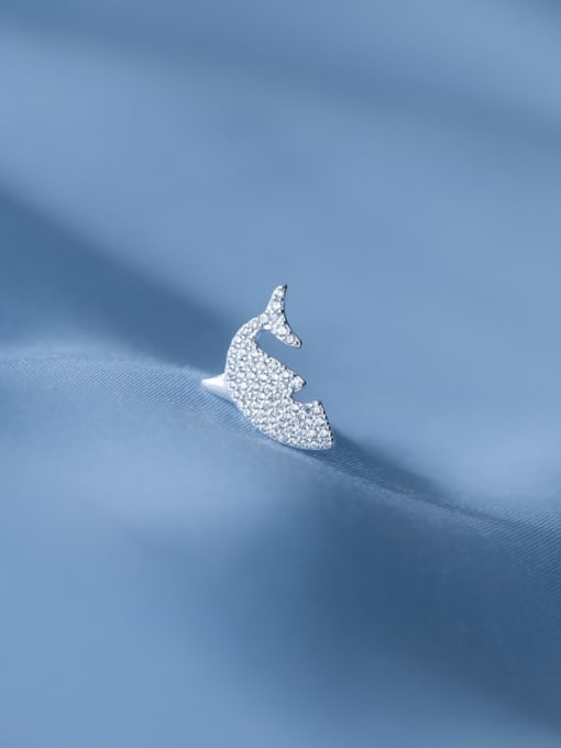 Rosh 925 Sterling Silver Cubic Zirconia  Cute Asymmetry  Whale Stud Earring 1
