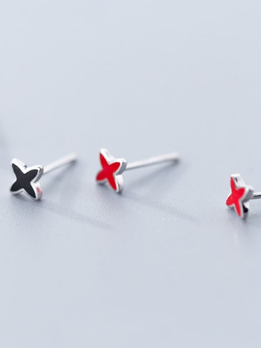 Rosh 925 Sterling Silver Red Enamel Star Minimalist Stud Earring 3