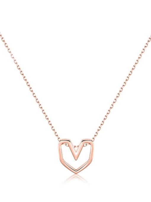 Rose Gold 925 Sterling Silver Minimalist Hollow Heart Pendant Necklace