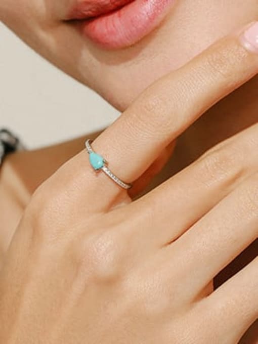 MODN 925 Sterling Silver Turquoise Water Drop Minimalist Band Ring 1