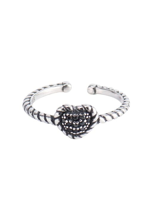 XBOX 925 Sterling Silver Rhinestone Heart Vintage Band Ring 0