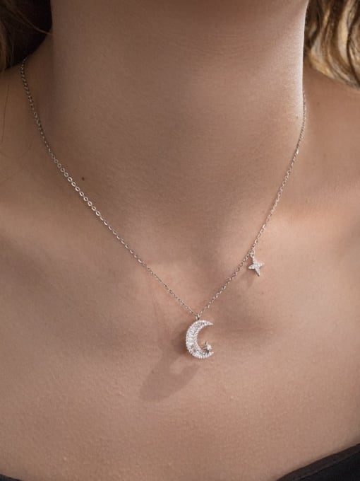 Rosh 925 Sterling Silver Cubic Zirconia Moon Dainty Necklace 1