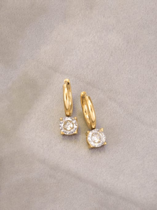 18K gold Titanium Steel Cubic Zirconia Square Minimalist Huggie Earring