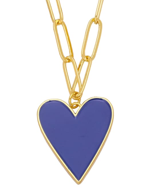 Dark blue Brass Enamel  Vintage Heart Pendant Necklace