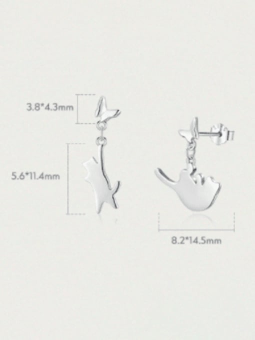 MODN 925 Sterling Silver Asymmetrical Cat Minimalist Stud Earring 2