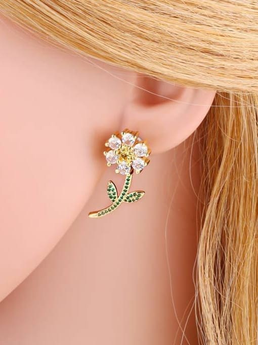 CC Brass Cubic Zirconia Smiley Cute Stud Earring 1