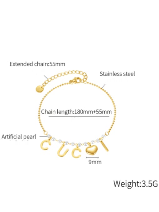 Open Sky Titanium Steel Letter Minimalist Heart Link Bracelet 2