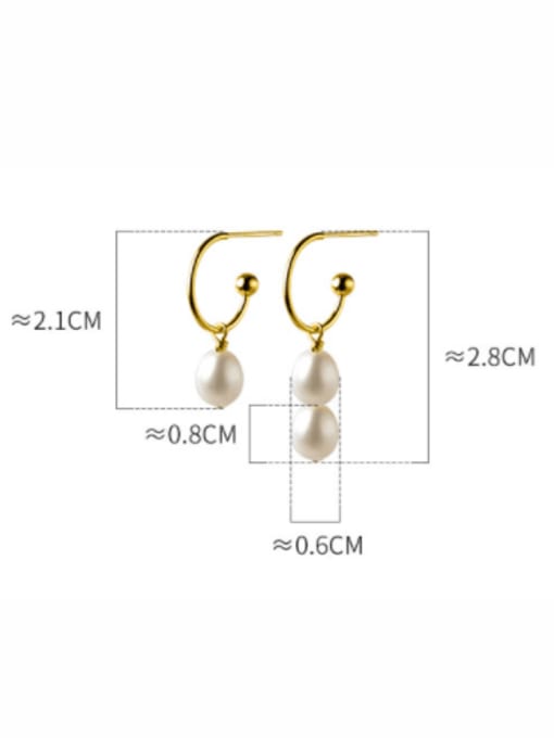 Rosh 925 Sterling Silver Imitation Pearl Geometric Minimalist Asymmetry Hook Earring 2