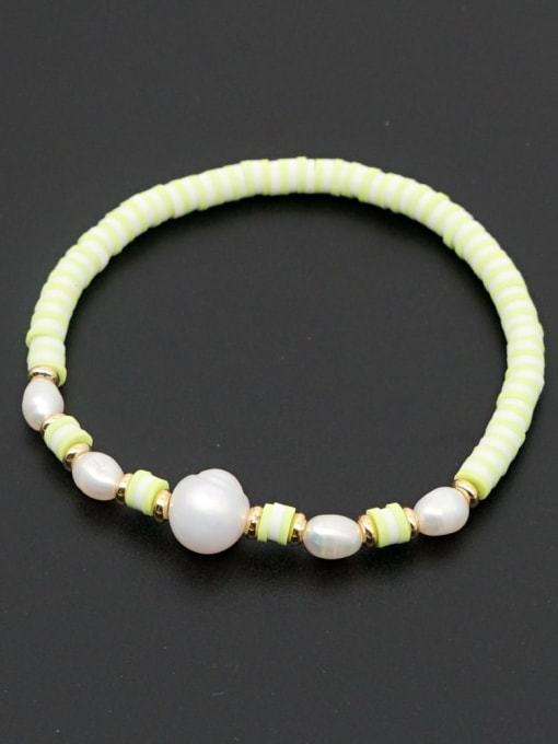 ZZ B200056B Freshwater Pearl Multi Color Polymer Clay Round Bohemia Stretch Bracelet