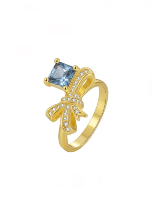 Gold Blue Zircon Ring Brass Cubic Zirconia Butterfly Minimalist Band Ring