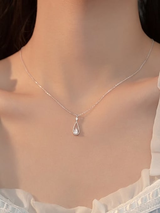 Rosh 925 Sterling Silver Cubic Zirconia Water Drop Dainty Necklace 1