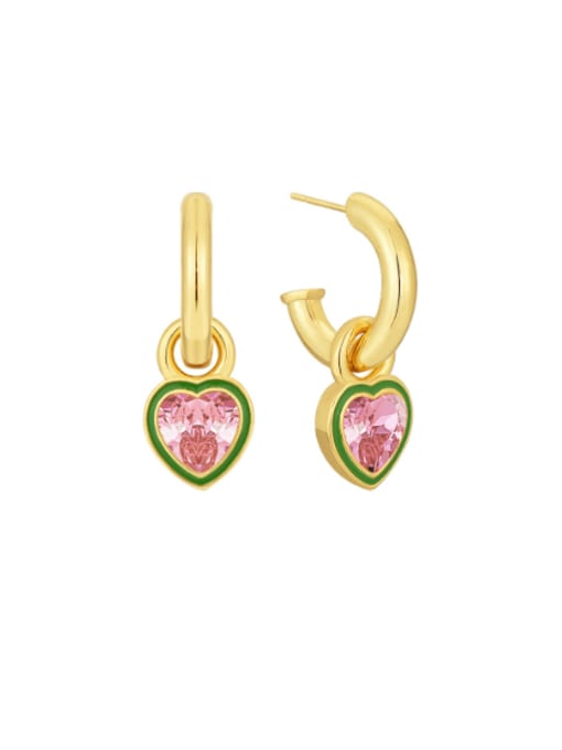 Gold Heart Shaped Zircon Earrings Brass Cubic Zirconia Heart Minimalist Drop Earring