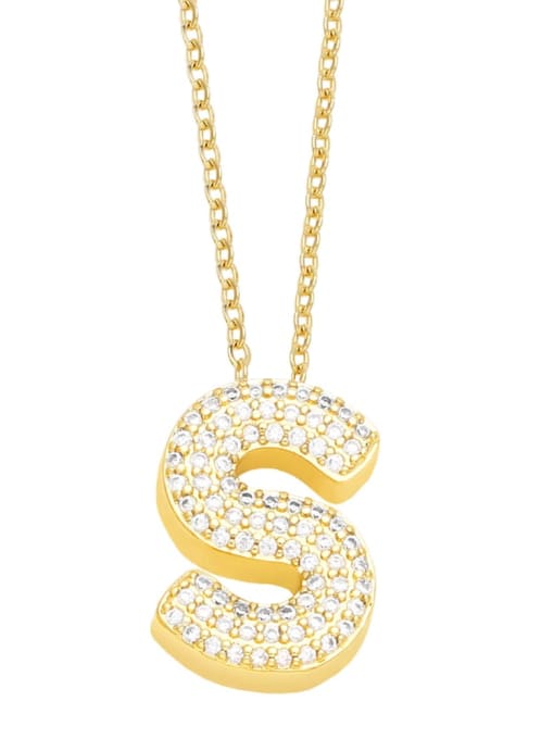 S Brass Cubic Zirconia Letter Trend Necklace