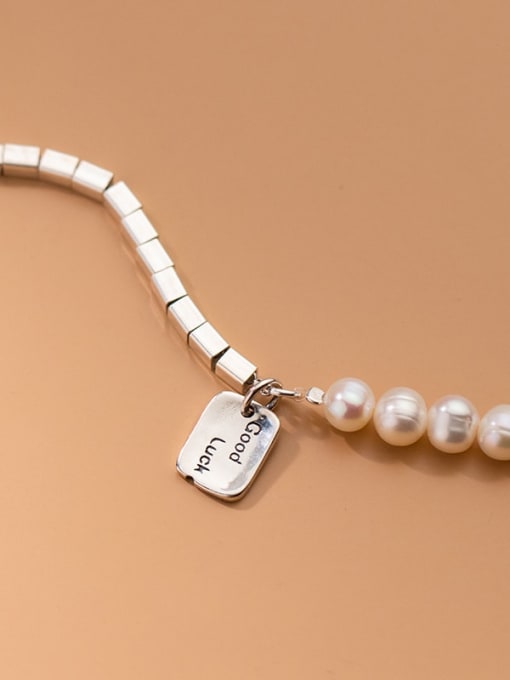 Rosh 925 Sterling Silver Imitation Pearl Square Minimalist Beaded Bracelet 3