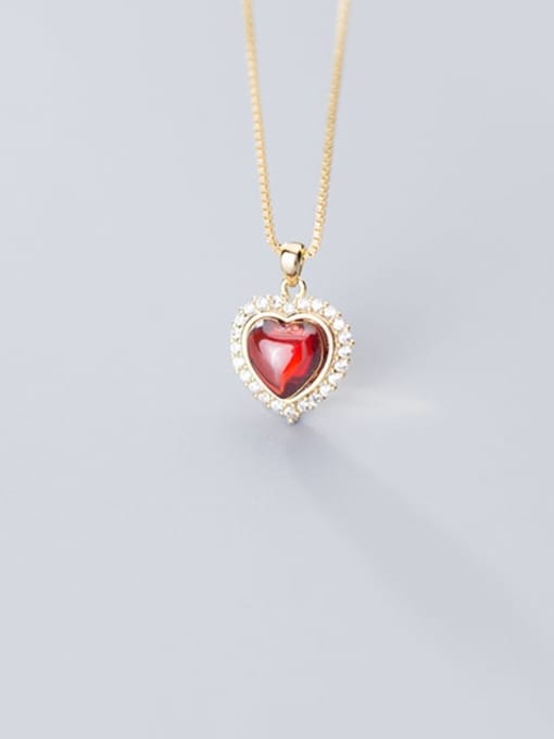 Rosh 925 Sterling Silver Synthetic Red Agate Heart Shaped Diamond Necklace 1
