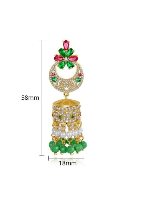 BLING SU Copper Cubic Zirconia Multi Color Bell Tassel Ethnic Drop Earring 2
