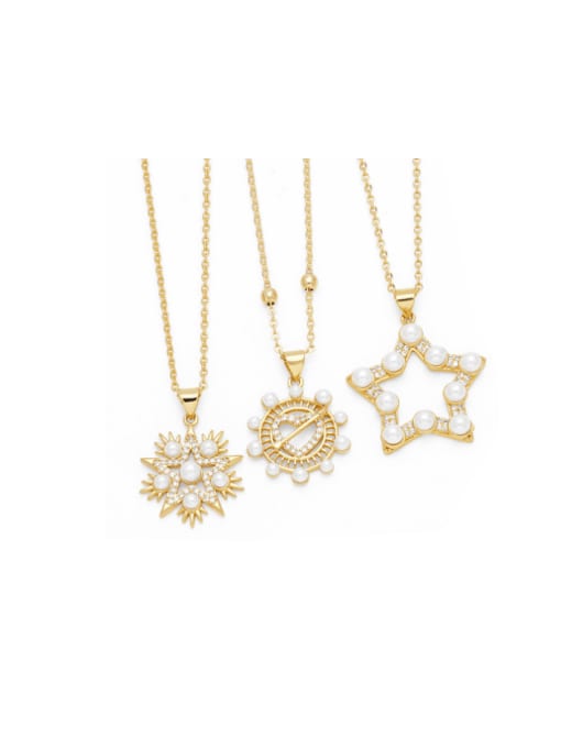 CC Brass Imitation Pearl Pentagram Hip Hop Necklace