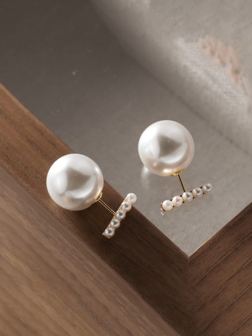 Gold 925 Sterling Silver Imitation Pearl Geometric Minimalist Stud Earring