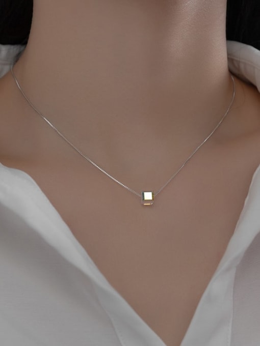 Rosh 925 Sterling Silver Synthetic Crystal Square Minimalist Necklace 1