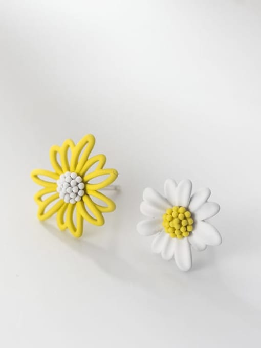 yellow and white 925 Sterling Silver Acrylic Flower Minimalist Stud Earring