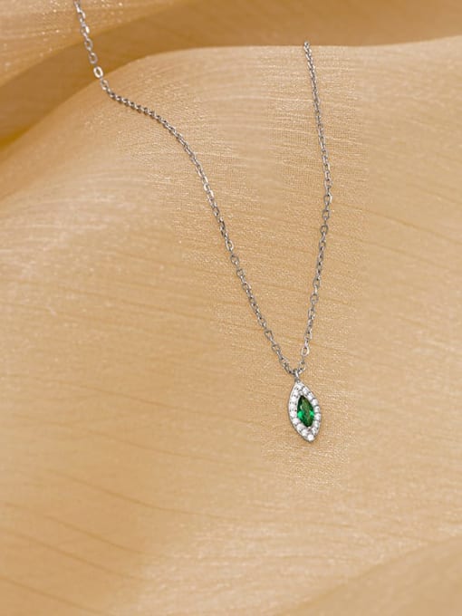 NS758 【 Platinum 】 925 Sterling Silver Cubic Zirconia Evil Eye Dainty Necklace
