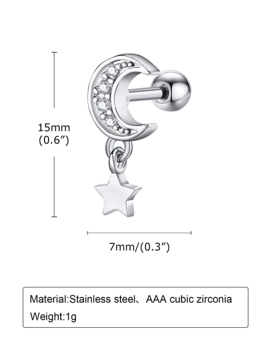 ED 681S single Stainless steel Cubic Zirconia Moon Dainty Drop Earring