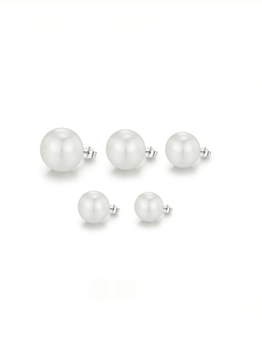 MODN 925 Sterling Silver Imitation Pearl Geometric Minimalist Stud Earring 0