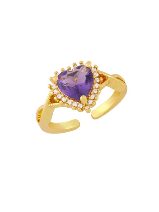 violet Brass Cubic Zirconia Heart Artisan Band Ring