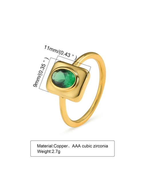 CONG Brass Glass Stone Geometric Minimalist Band Ring 2