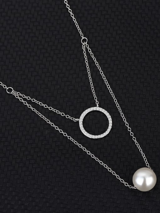 BC-Swarovski Elements 925 Sterling Silver Imitation Pearl Geometric Minimalist Multi Strand Necklace 2