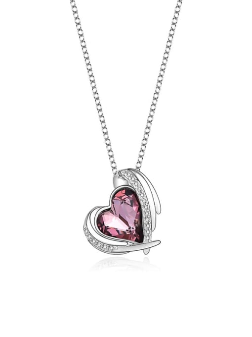 JYXZ 022 (Violet) 925 Sterling Silver Austrian Crystal Heart Classic Necklace