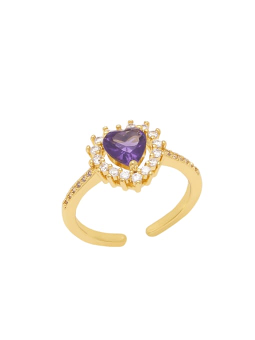 purple Brass Cubic Zirconia Heart Vintage Band Ring