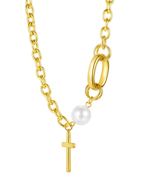 1994  gold Titanium Steel Cross Hip Hop Asymmetric chain  Necklace