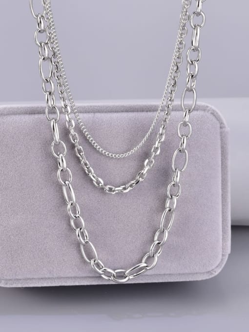 platinum Titanium Steel Geometric  Chain Minimalist Multi Strand Necklace