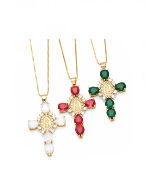 CC Brass Cubic Zirconia Cross Vintage Regligious Necklace 0