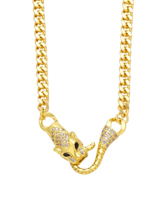E Brass Cubic Zirconia Leopard Hip Hop Necklace