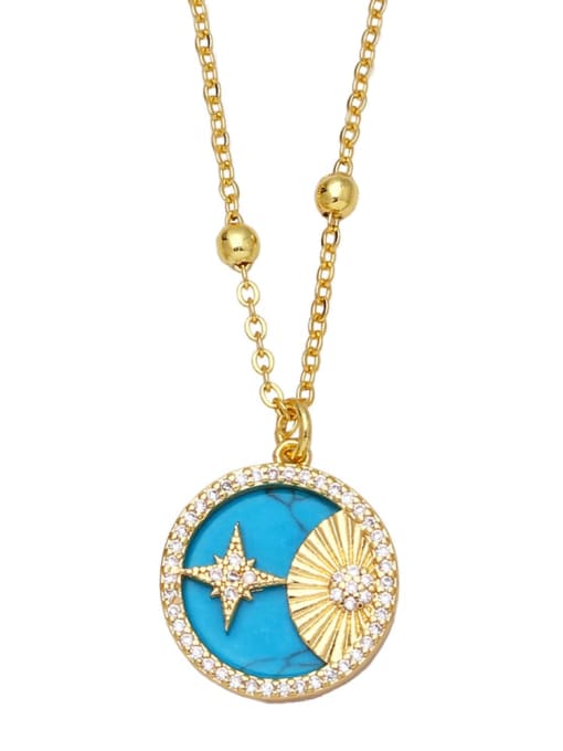 blue Brass Cubic Zirconia Enamel Star Vintage Necklace